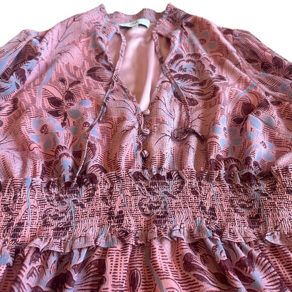 Likely Rowe Floral Rose Print Ruffle Mini Dress Smocked Waist Size 8 Women's - Picture 6 of 14